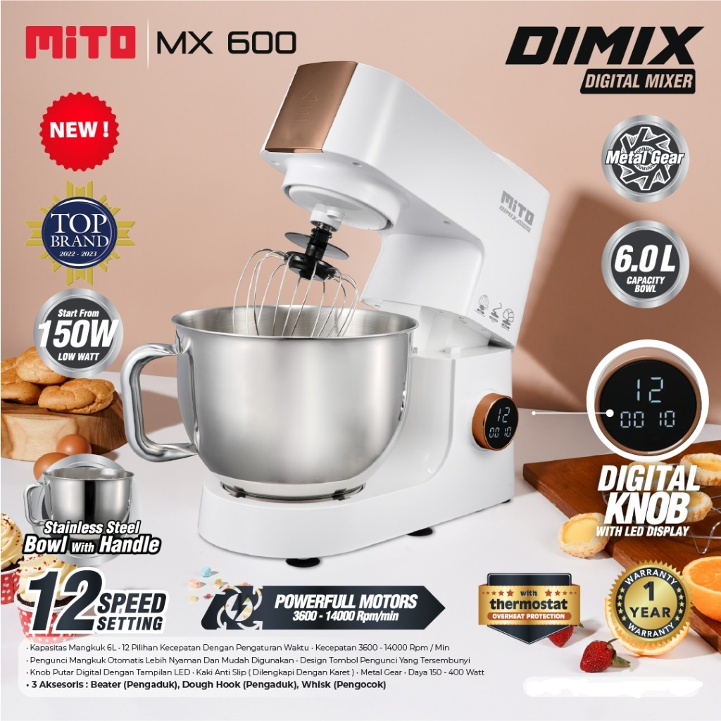 Jual MITO Stand Mixer MX600/ MX500 Pengaduk Adonan Kue 5L Pico Mixer