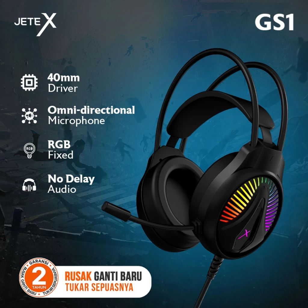 headset Gaming headphone JETE GS1 with RGB Light - Garansi 2th