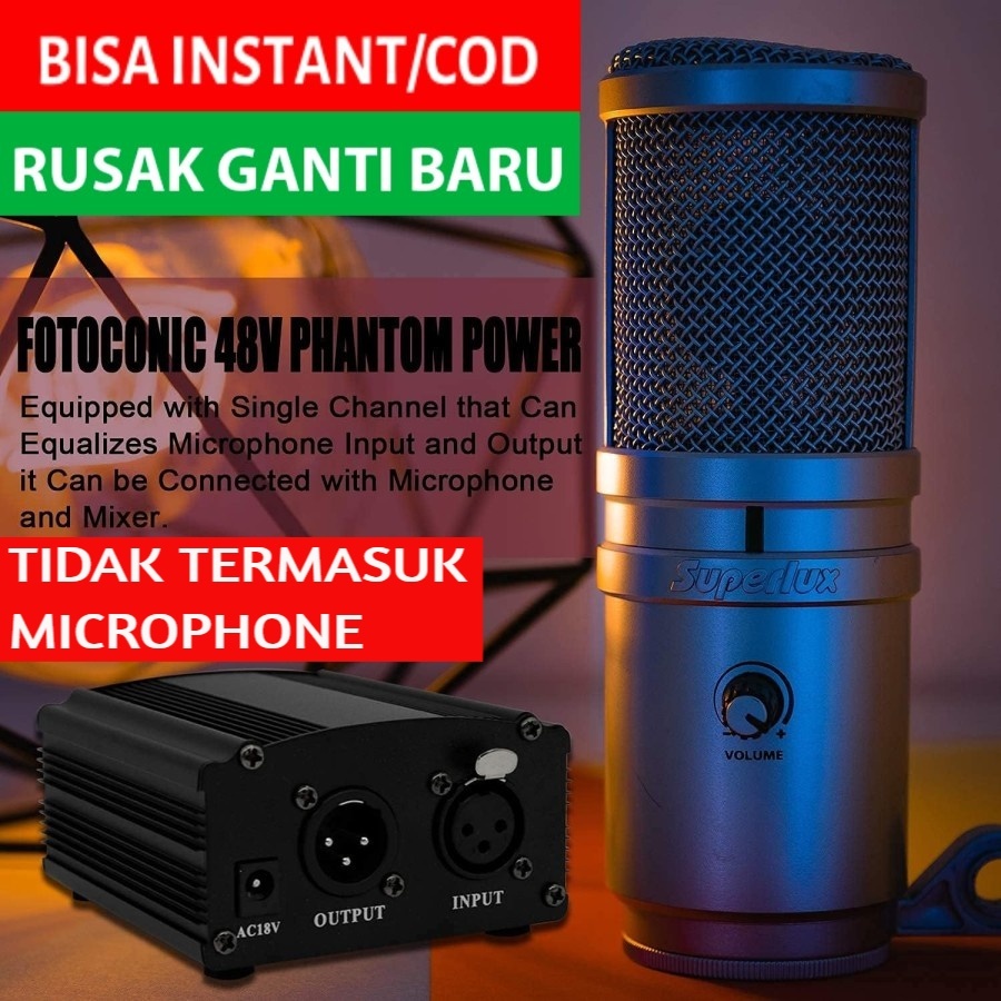 Jual (BISA INSTANT/COD) Low Noise Phantom Power Microphone 1 Channel