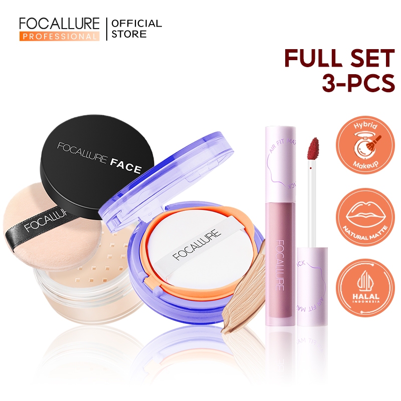 Jual FOCALLURE 3PCS Set Cushion Setting Powder Lip Tint Matte Oil ...