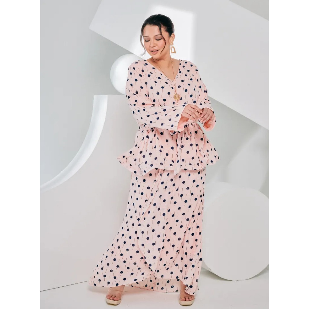 Jual Front Cross Polka Dotted Peplum Kurung | Shopee Indonesia