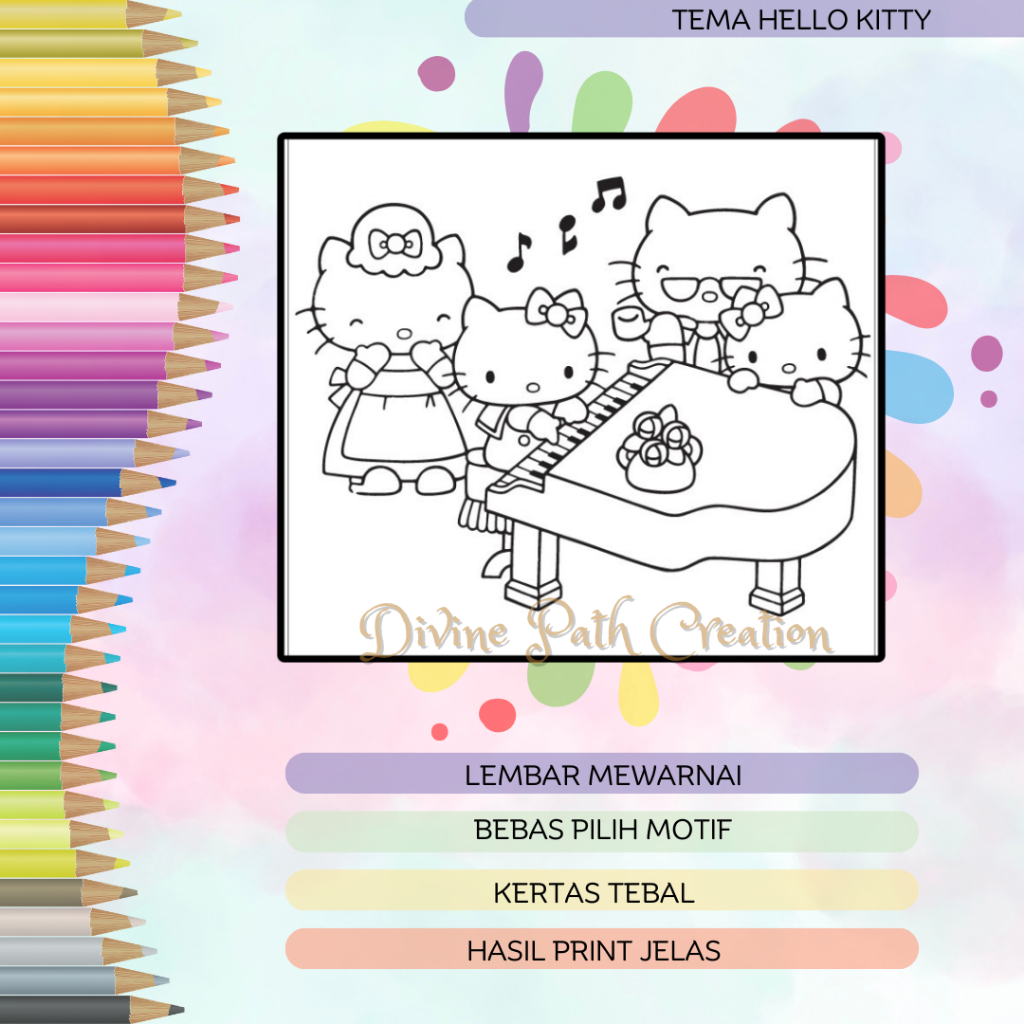 Jual LEMBAR MEWARNAI ANAK / KERTAS MEWARNAI TEMA HELLO KITTY / COLORING