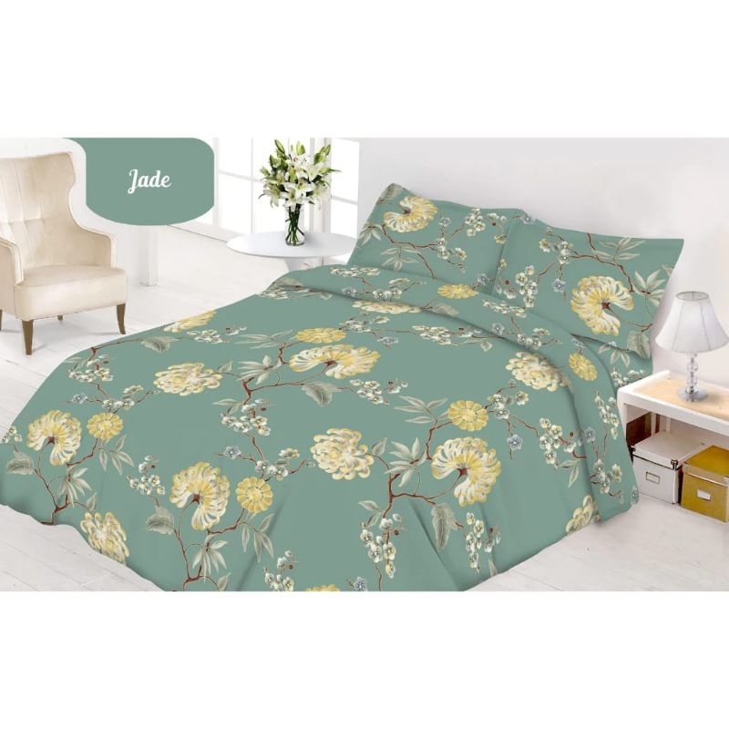 Jual Full Set Bedcover + Sprei Vito Queen King 160 180 Motif Jade Bunga