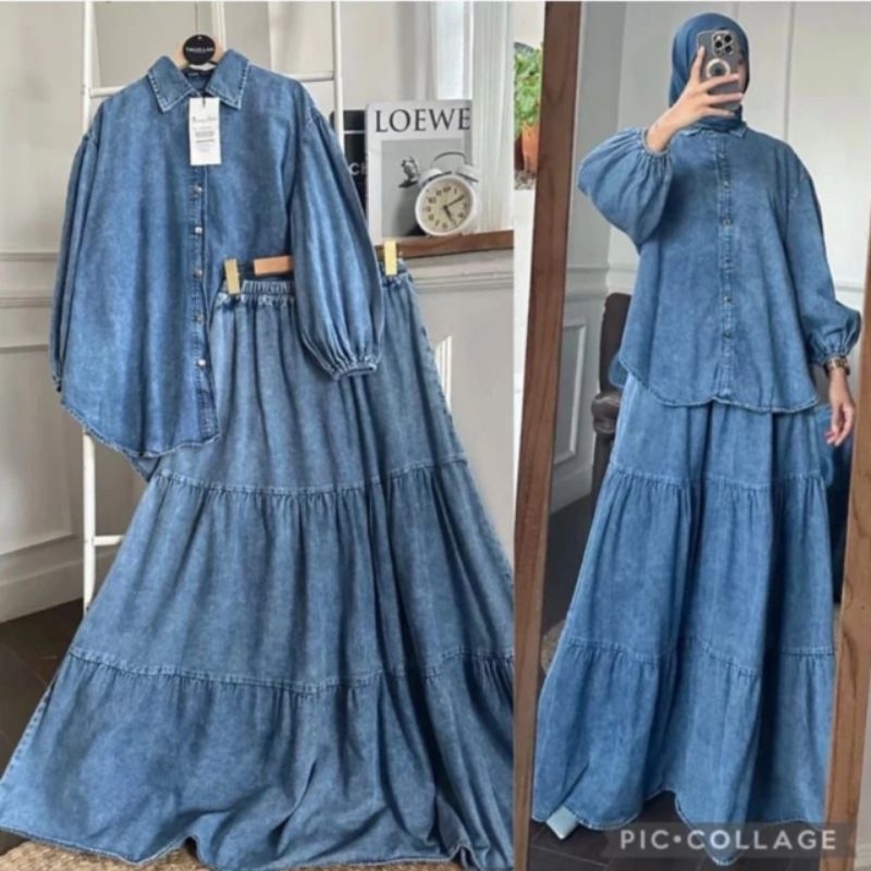 Jual SETELAN KEMEJA JEANS ZARA WANITA/OOTD ONESET KEMEJA ROK JEANS ...