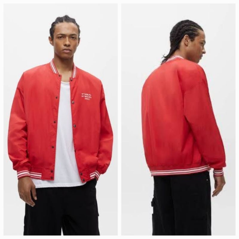 Jual PULL BEAR JAKET VARSITY MERAH BARU ASLI ORIGINAL Shopee Indonesia