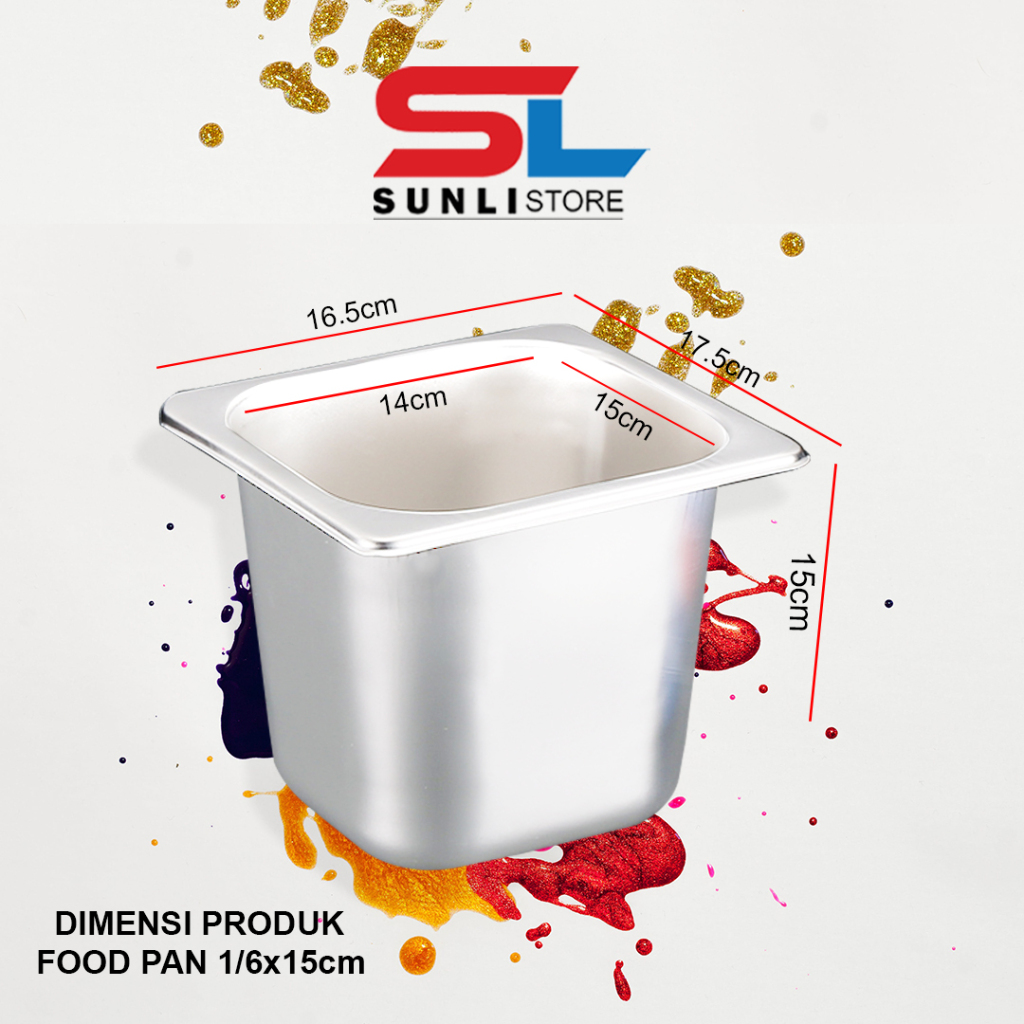 Jual SUNLI - Food pan wadah stainless 1/6 x 15cm / food pan stainless ...