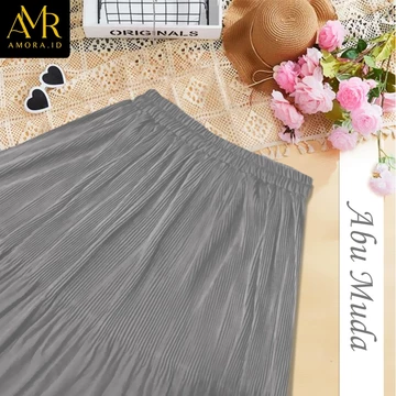 Rok Ruffle Plisket Panjang Muslim Model Susun Lidi Polos Premium