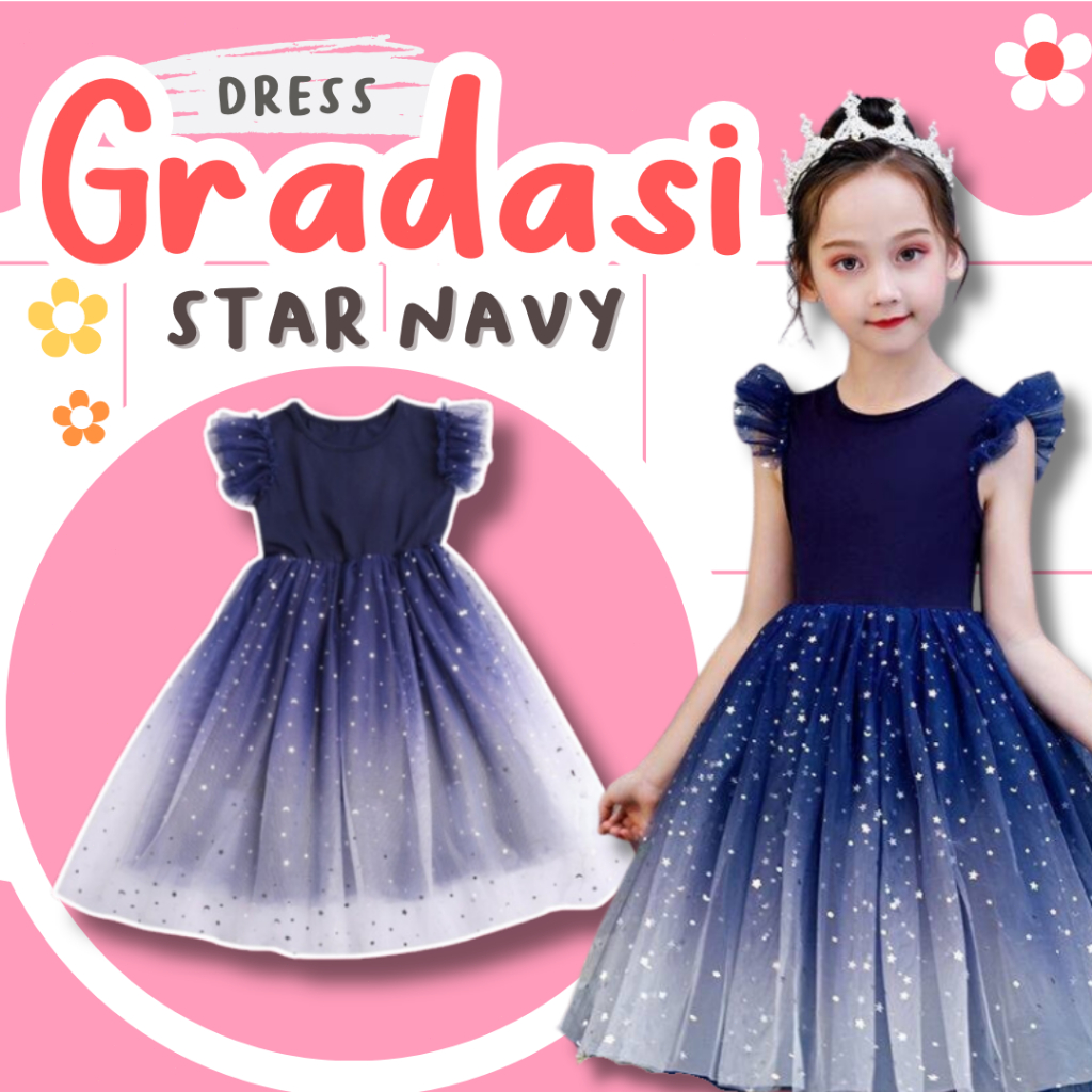 Jual mabebi.official 1-9 Tahun Dress Gradasi Navy Gaun Anak Perempuan ...