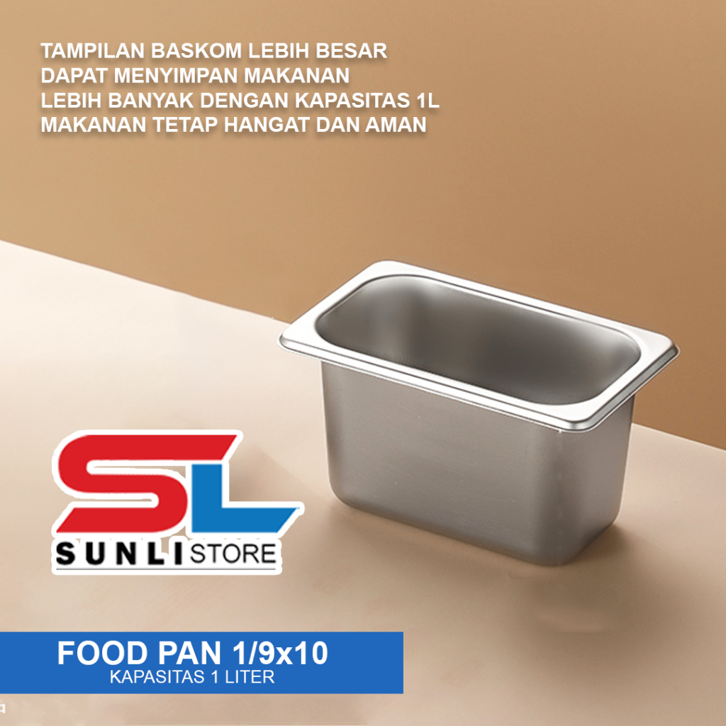Jual SUNLI - Food pan satu set 1/9 x10cm+ Tutup / food pan stainless ...