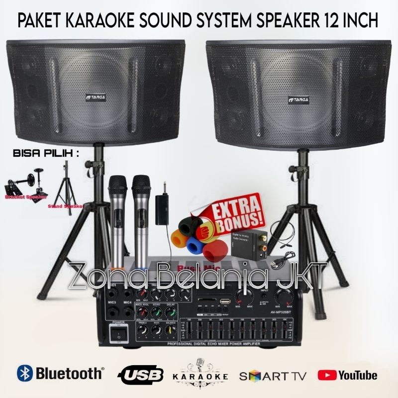 PAKET SOUND SYSTEM KARAOKE SPEAKER TARGA 12 INCH AMPLIFIER USB BLUETOOTH  MURAH BERKUALITAS ORIGINAL