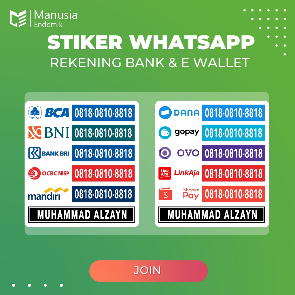 Jual Stiker Whatsapp Rekening Bank And E Wallet Join Shopee Indonesia