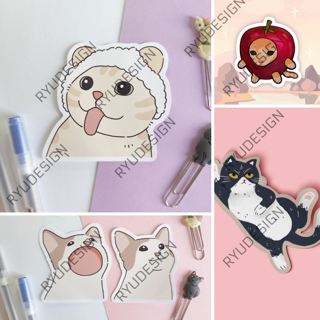 Jual Orange Cat Sticker Kucing Oren Oyen Melet Lucu Kupluk Putih ...