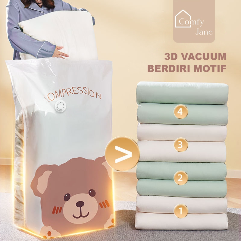 Jual ComfyJane 3D Plastik Vacuum Bag Motif Teddy Bear Vacuum Baju