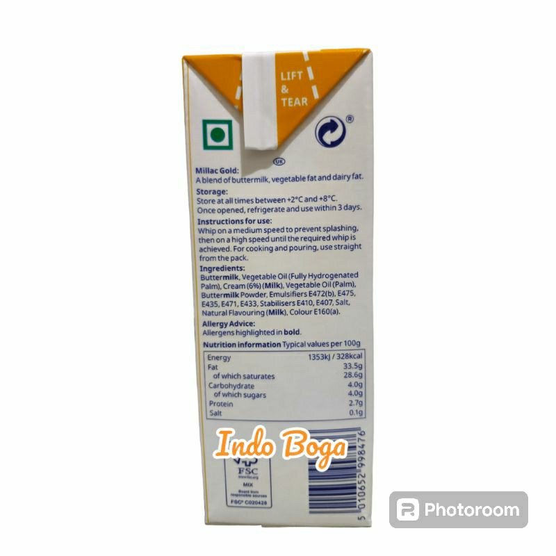 Jual millac gold whipping cream 1 liter | Shopee Indonesia