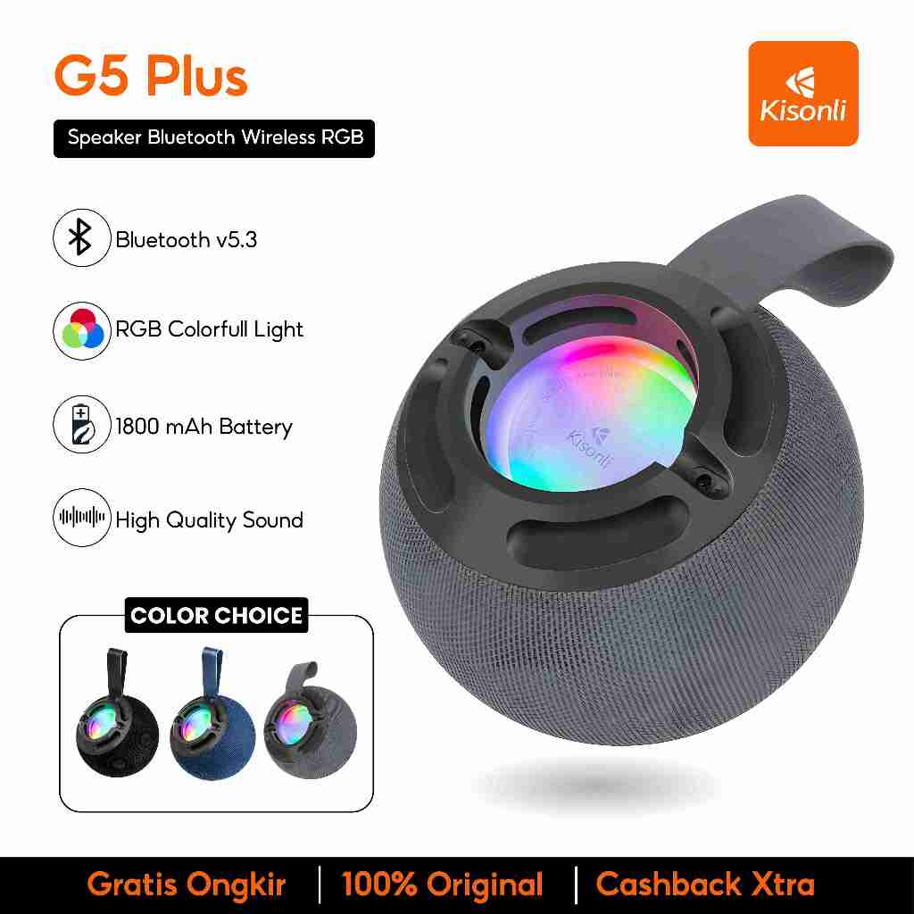 Jual KISONLI G5 Plus Speaker Bluetooth Wireless RGB Colorfull Portable ...