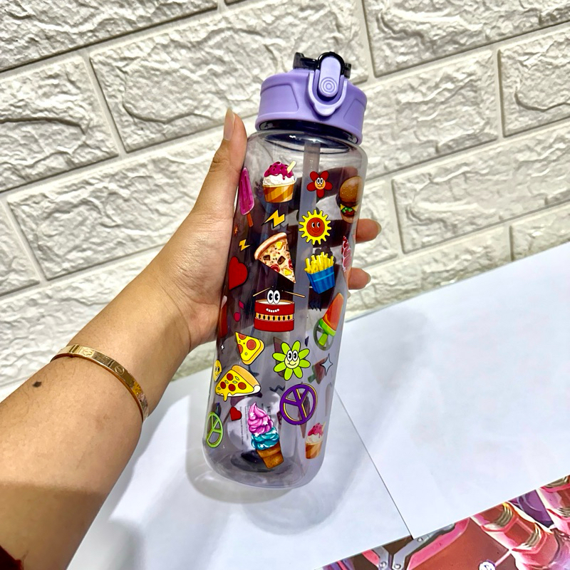 Jual Botol Minum Plastik Aneka Motif Karakter I Botol Minum Tutup Transparan Lock Klik Putar