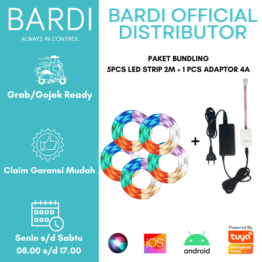 Jual BARDI Bundling 5 LED Strip RGBWW Wifi 2m & Adaptor 10M 4A Lampu
