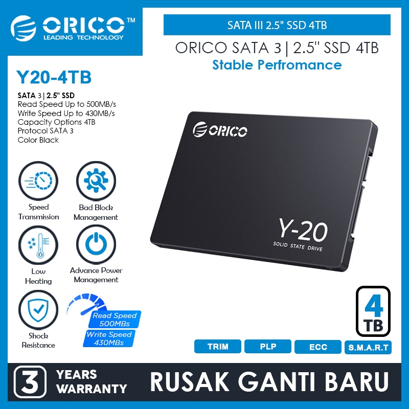 ORICO Y20 2.5" SATA III Internal SSD Solid State Drive - 2TB, 1TB, 512GB Options, Up To 500MB/s Read Speed