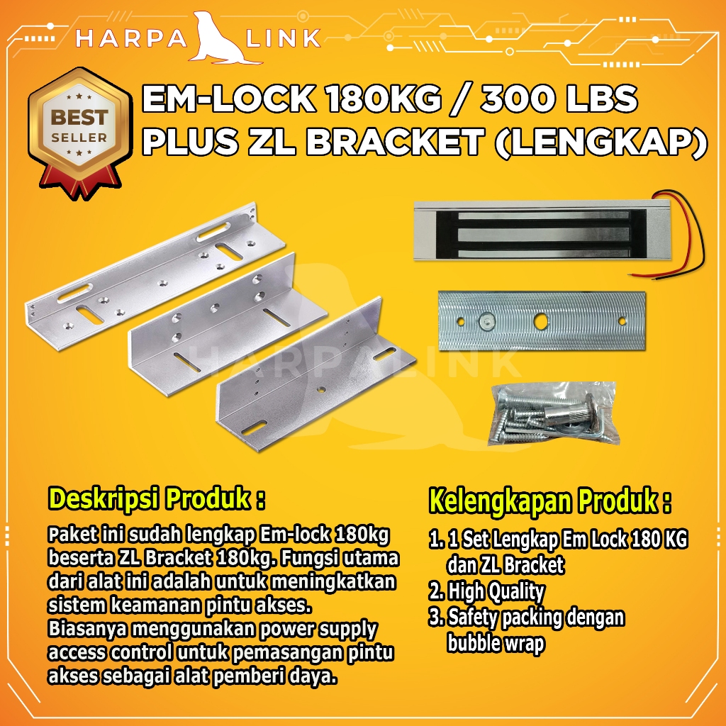 Jual Emlock Magnetic Lock With Bracket ZL 180KG 300LBS / Em Lock ...