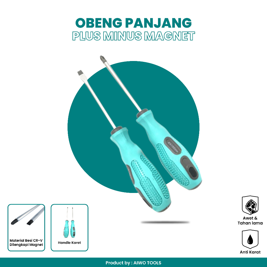 Jual AIWO TOOLS - OBENG PANJANG PLUS MINUS MAGNET | Shopee Indonesia