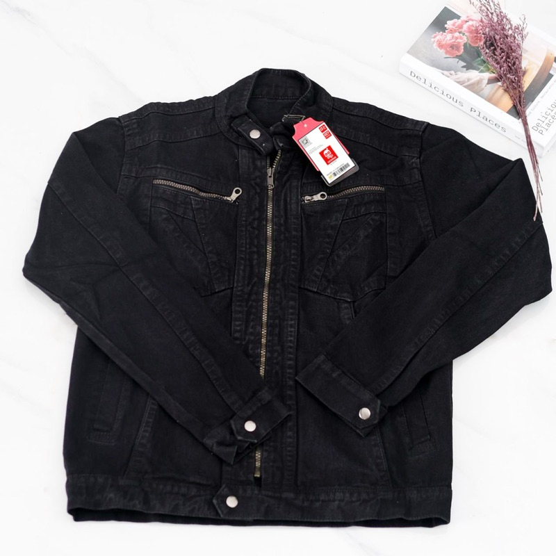 TERBARU- Jaket L3 vis Pria Jeans black Denim Premium model L3v!s Slimfit tebal