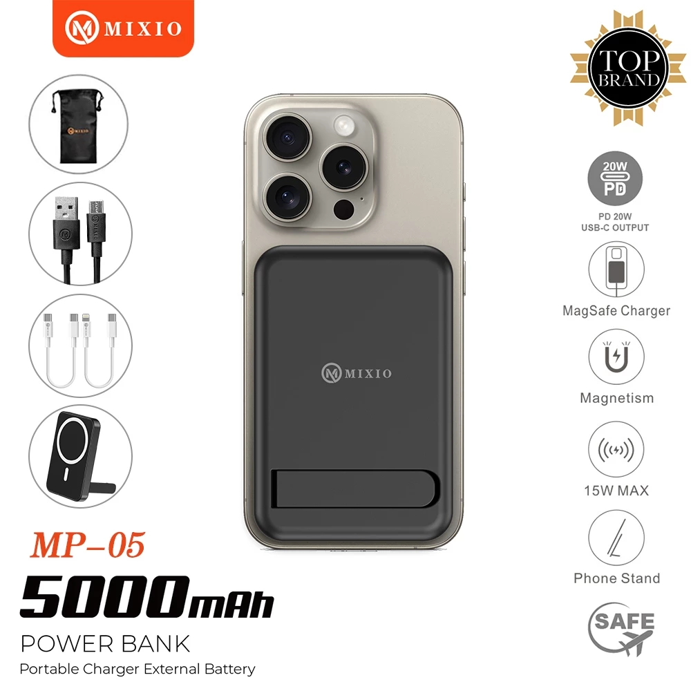 MIXIO MP-05 WIRELESS POWER BANK 5000MAH MAGNETIC MAGSAFE 20W FAST CHARGING