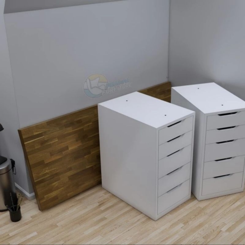 Jual Meja komputer - meja pc - daun meja jati fjl dengan 2 box nakas ...