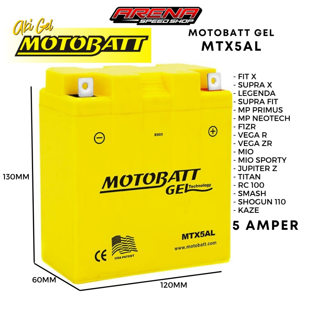 Jual Accu MOTOBATT Gel MTX5AL 5 Ah Aki Kering F1ZR FIZR Jupiter Mio ...