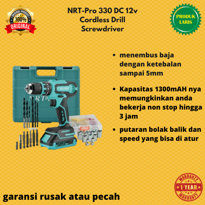 Jual Nrt Pro 330 Dc 12v Cordless Drill Screwdriver Alat Mesin Bor