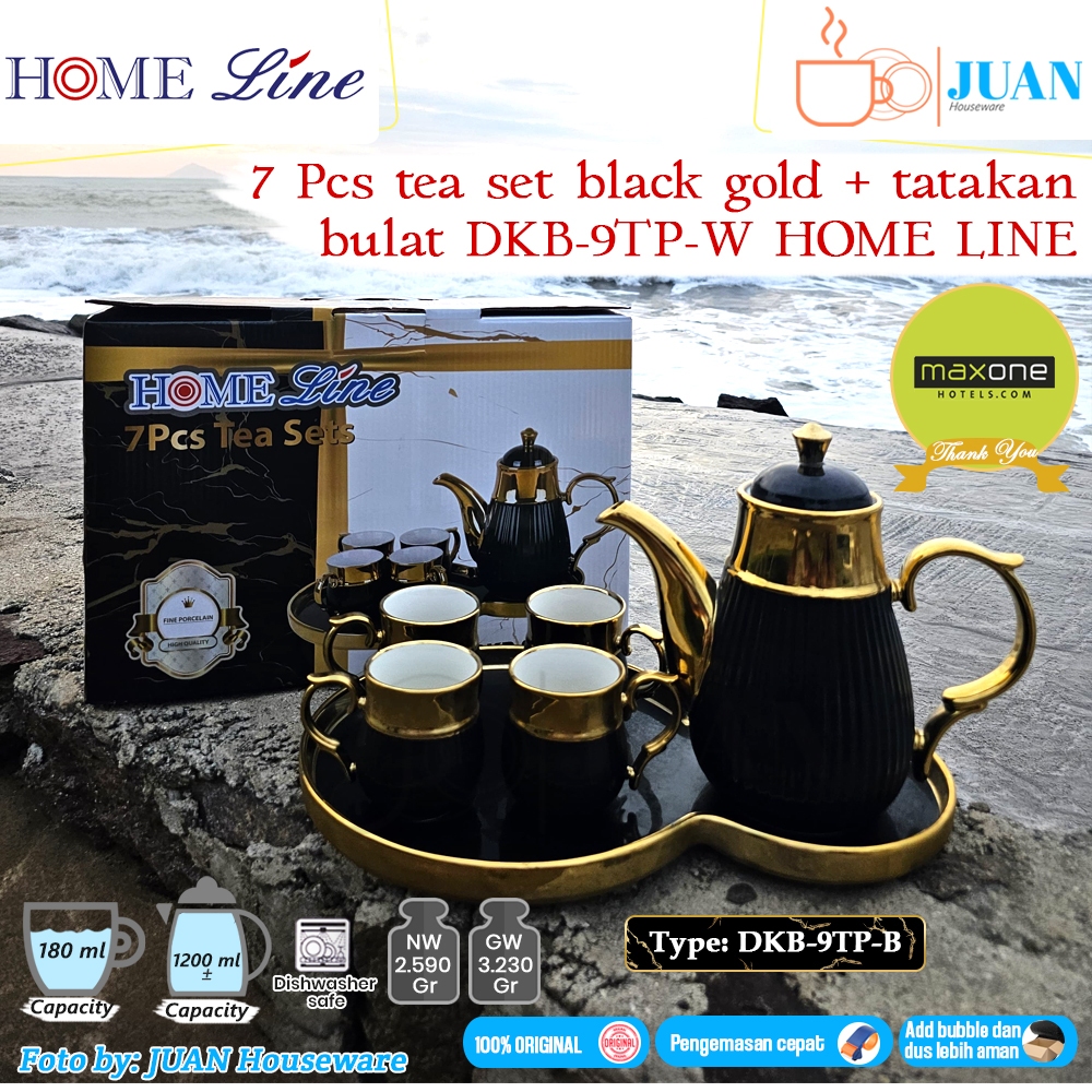 Jual HOMELINE 7pcs tea set black gold + nampan bulat keramik / coffee ...