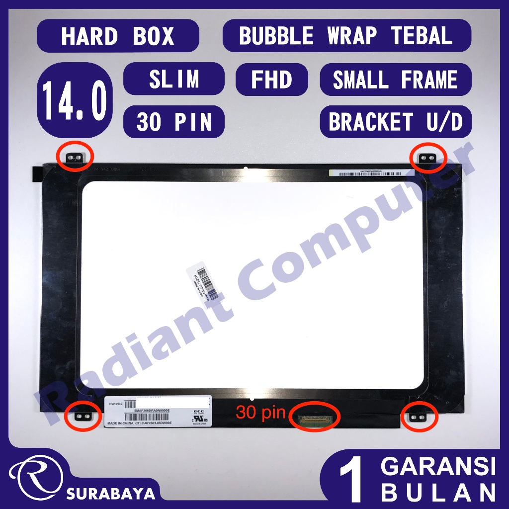 Écran LCD/LED De Remplacement 14" Pour Lenovo IdeaPad 320S-14IKB - Réf. N140BGA-EA4, 30 Pins, Neuf
