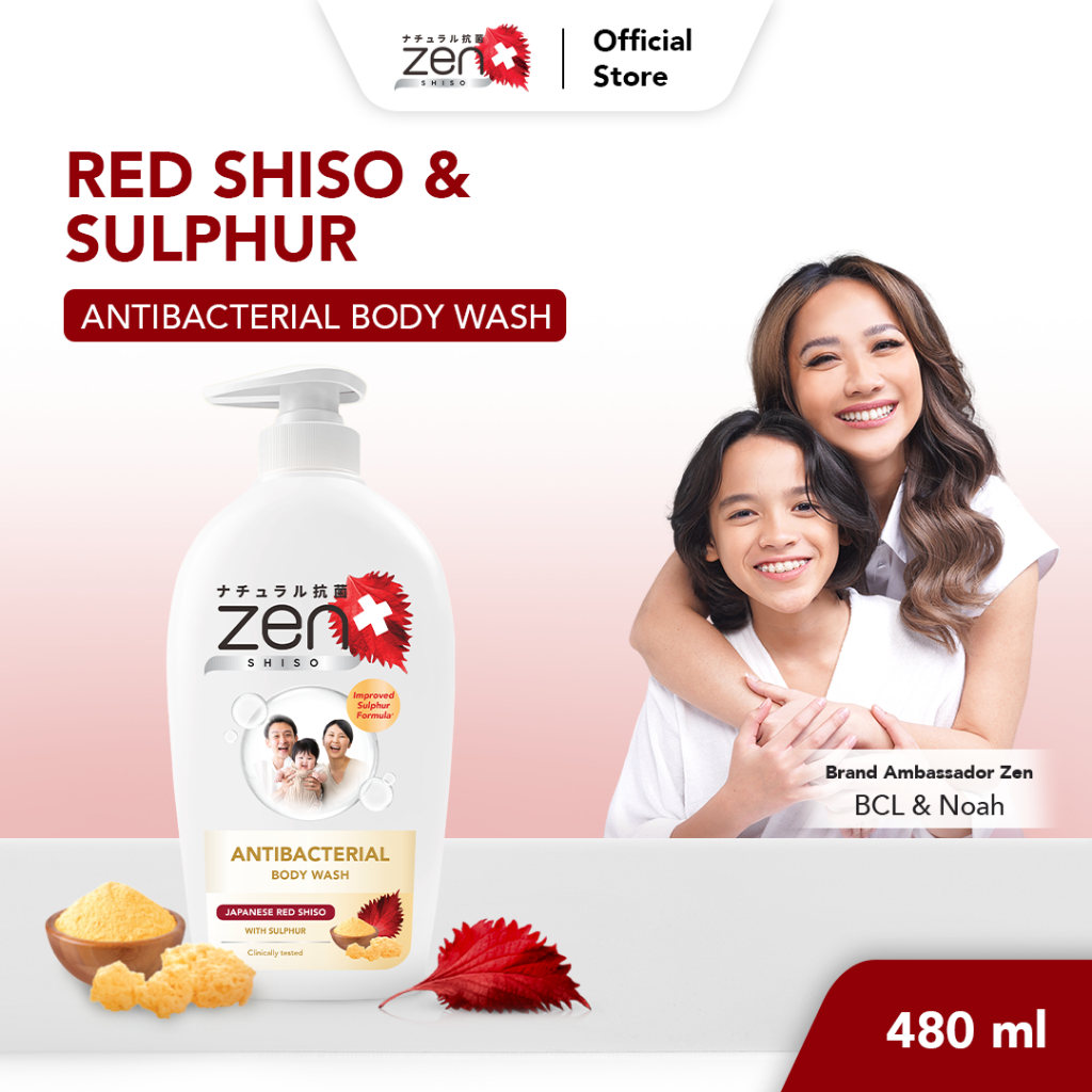 Jual Zen Antibacterial Body Wash Shiso & Sulphur Pump 480ml Shopee
