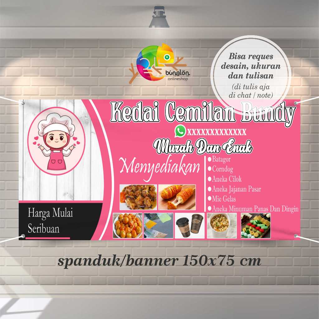 Jual Spanduk Banner Kedai Cemilan Free Custom Desain | Shopee Indonesia