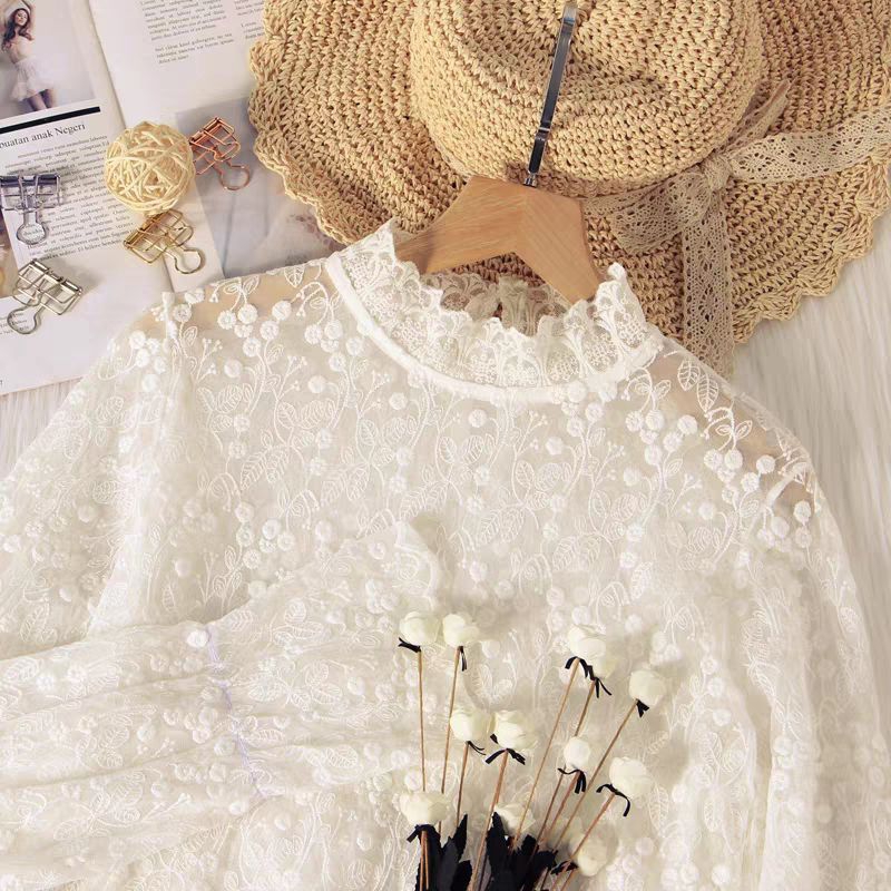 Jual AT412 | See Through Inner Lace Long Sleeve Turtleneck Blouse ...