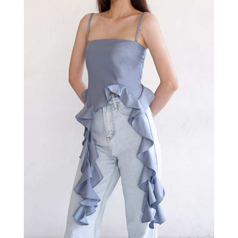 Jual GISELE TOP | RUFFLE ASYMMETRY FRONT SLEEVELESS TANK TOP | Shopee ...