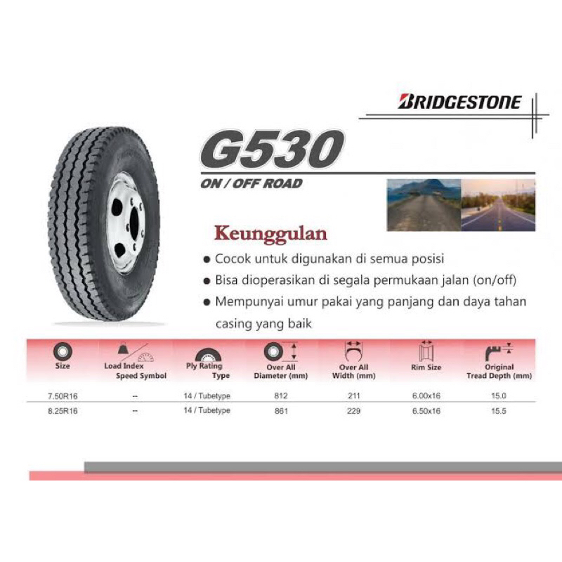Jual ban truck 7.50 r16 bridgestone G530 kawat radial 7.50R16 berikut ...
