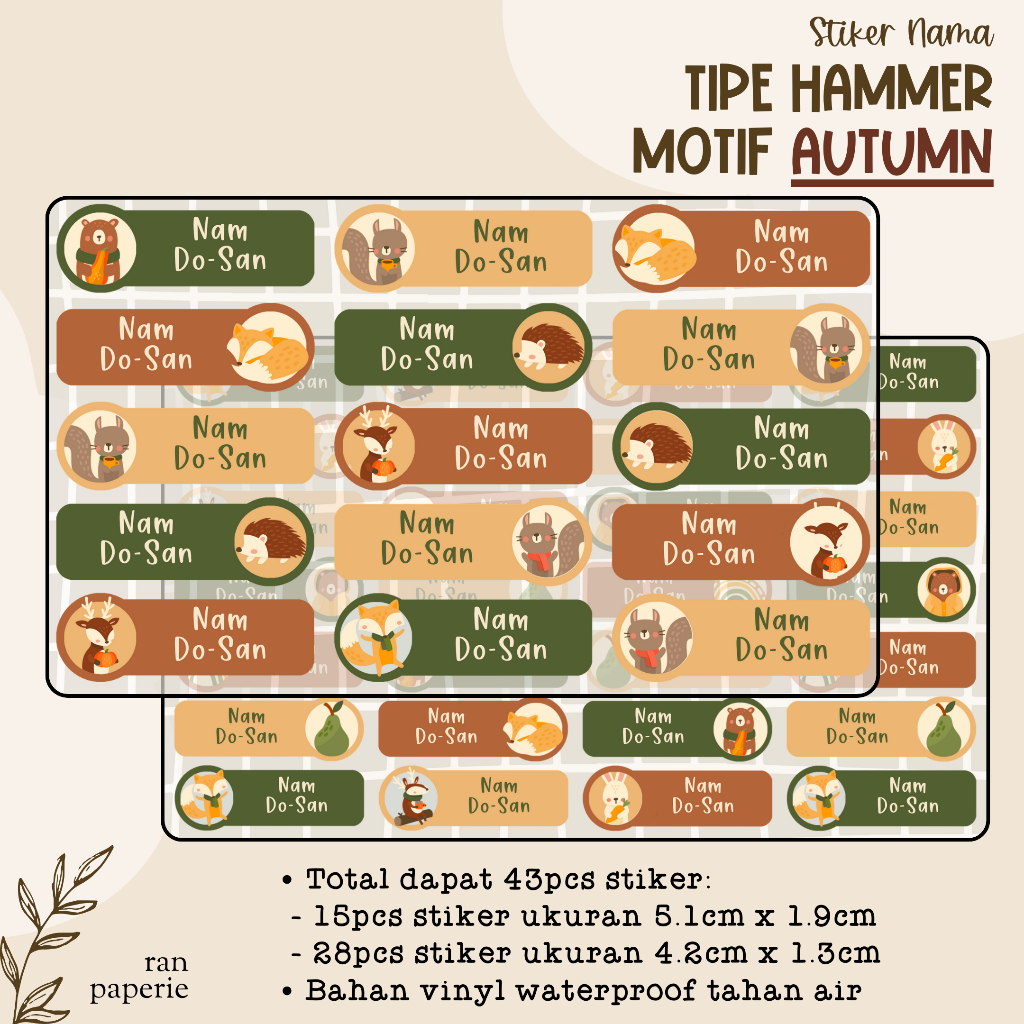 Jual Stiker Nama HAMMER AUTUMN Anti Air Waterproof Label Nama Sekolah ...