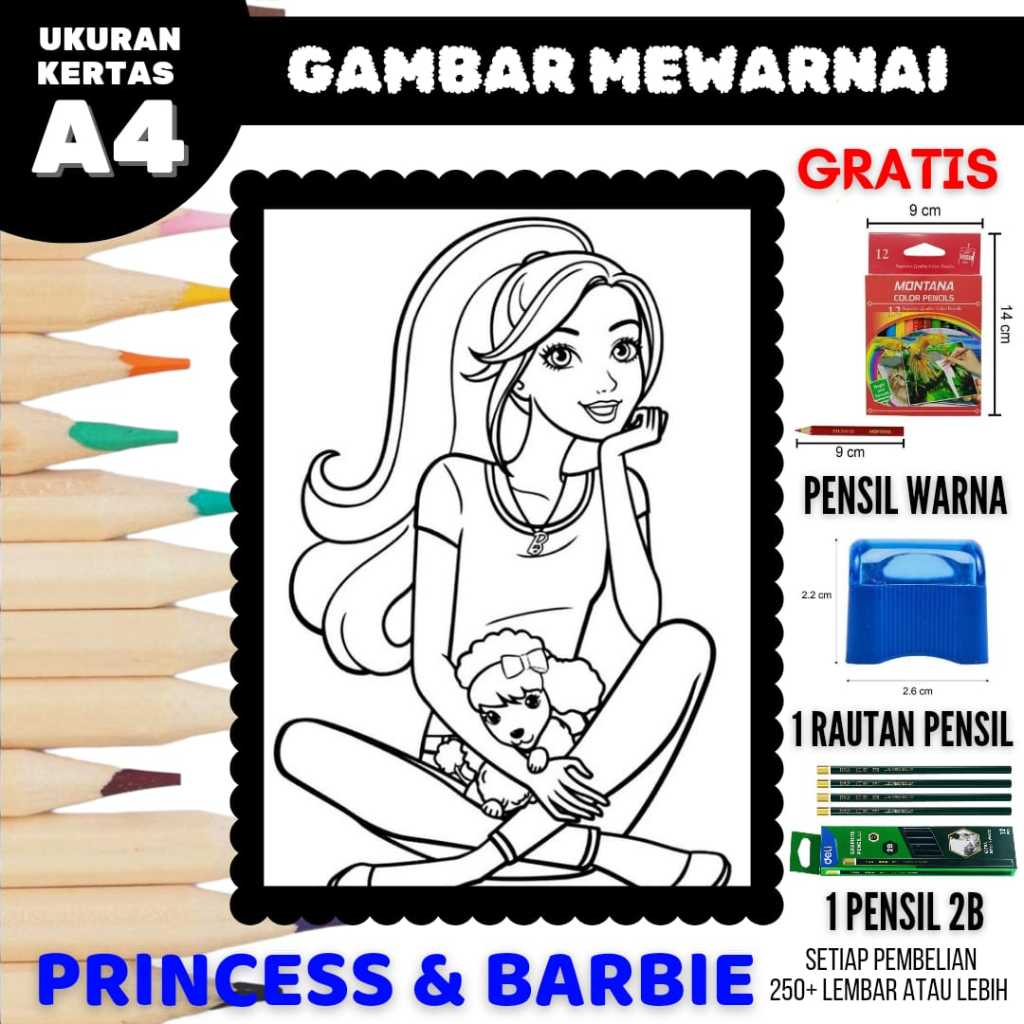 Jual Gambar Mewarnai atau sketsa Barbie & Princess Bagian 01 | Shopee ...