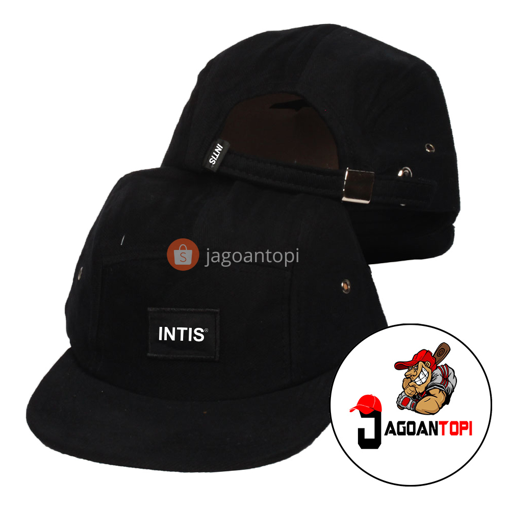 Jual INTIS TOPI 5 PANEL RAFEL BLACK | Shopee Indonesia