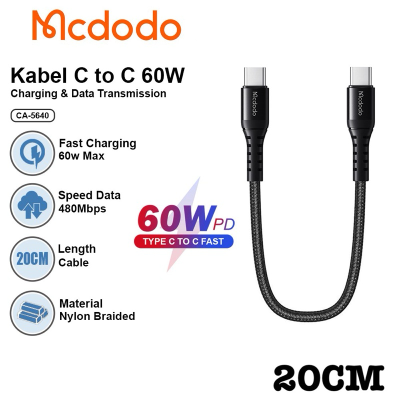 Jual Kabel Data Pendek Mcdodo CA-5640 Usb Type C to Type C Cable ...
