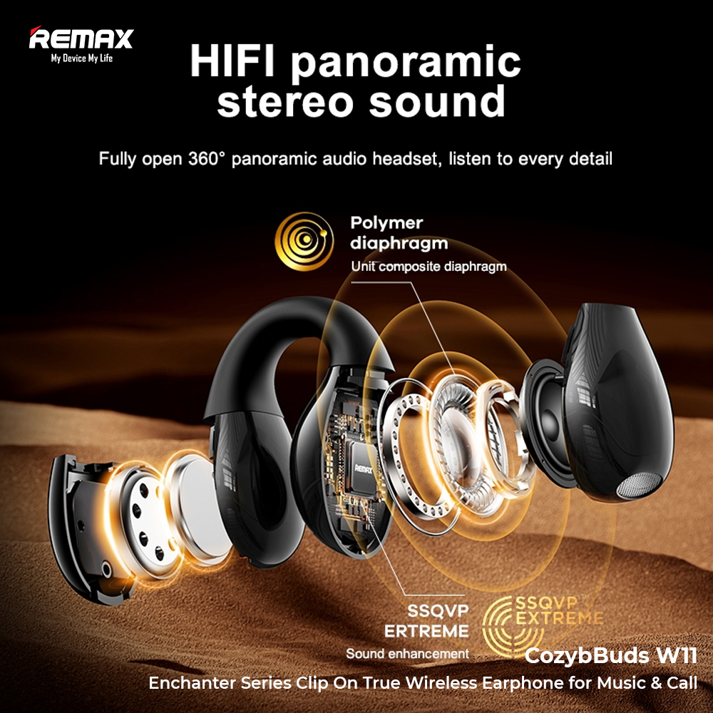 Jual Remax Clip-on True Wireless Earphone for Music & Call CozyBuds W11 ...