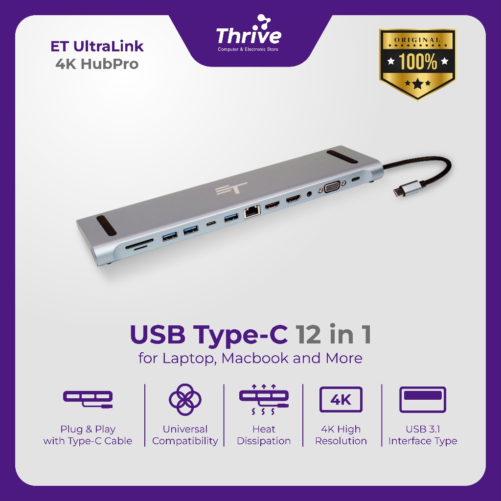 Jual ET UltraLink 4K HubPro - USB Type-C Hub 12in1 Adapter Docking ...