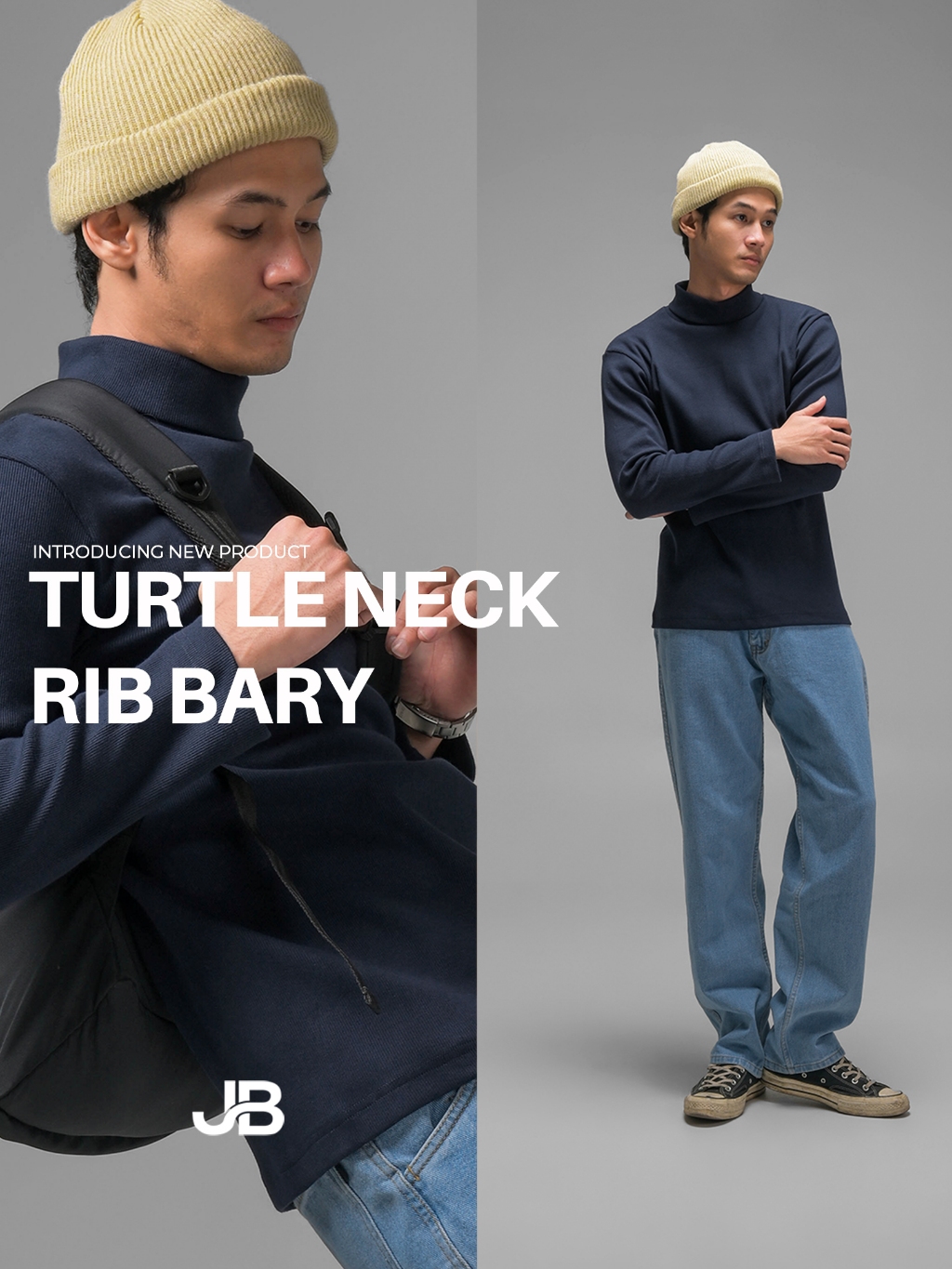 Jual JB - Turtle Neck Rib Bary Navy - Sweater Pria | Shopee Indonesia