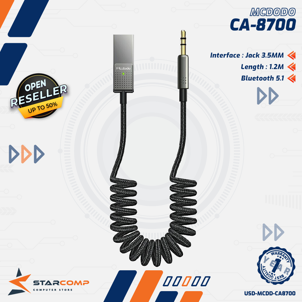 Jual MCDODO CA8700 Car Wireless Bluetooth Receiver BT5.1 USB To Aux 3