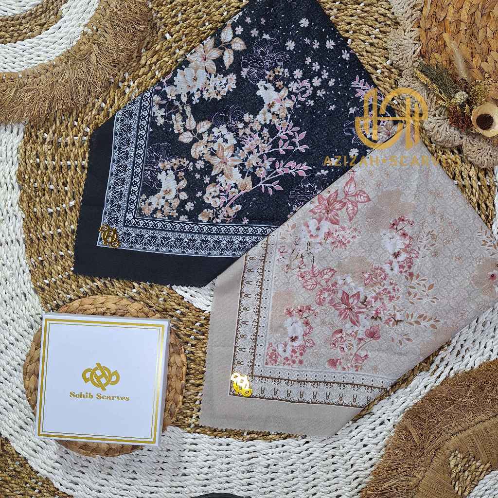 Hijab Segi empat Voal Motif Premium ( Kemasan Box ) - Aruna Series By AzizahScarves