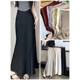 Bj Po 9902 White Long Satin Skirt Rok Panjang Satin Bkk Satin Skirt Rok Intu 9901