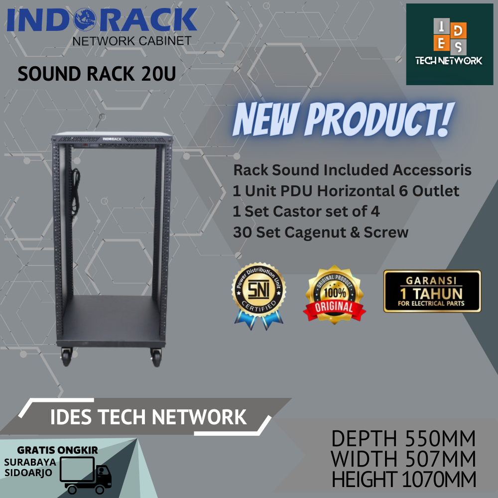 Jual Rack Server Indorack Sound Rack SR520 20U Depth 550mm | Shopee ...