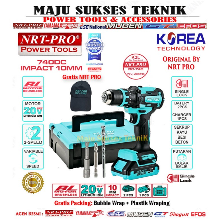 Jual Nrt Pro Dc Mesin Bor Cordless Impact Drill Mm V Bor Baterai Brushless Motor V