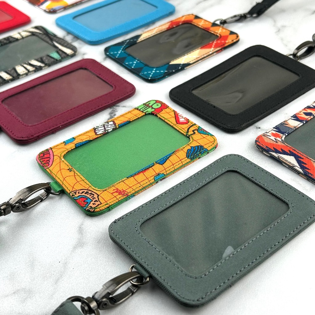 Jual ID card holder hanging wallet name tag kartu lanyard simpel motif ...