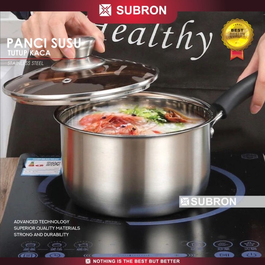 Jual SUBRON MILK POT 18 CM Panci Susu 18cm Stainless TEBAL+ Tutup Kaca ...
